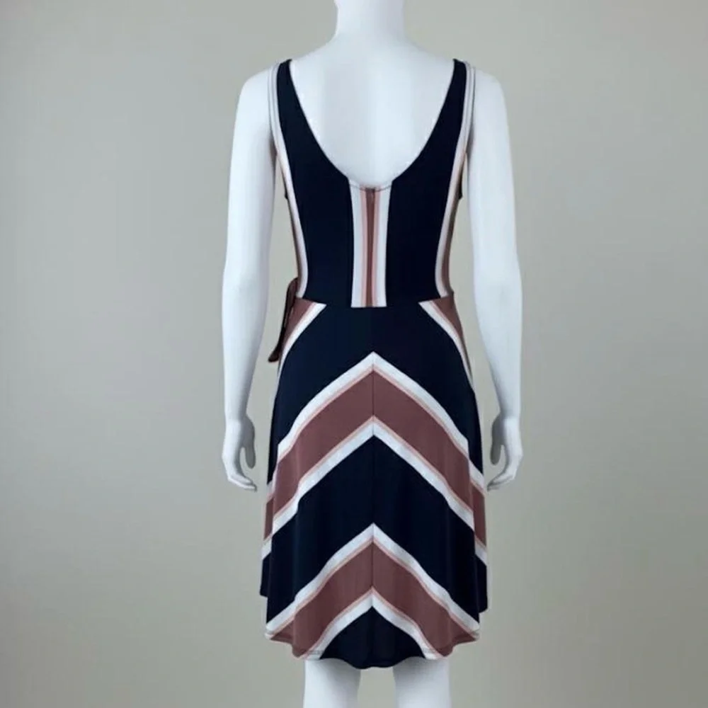 Express Striped Faux Wrap Asymmetrical Dress Navy Pink White Size Small Petite - Picture 2 of 11